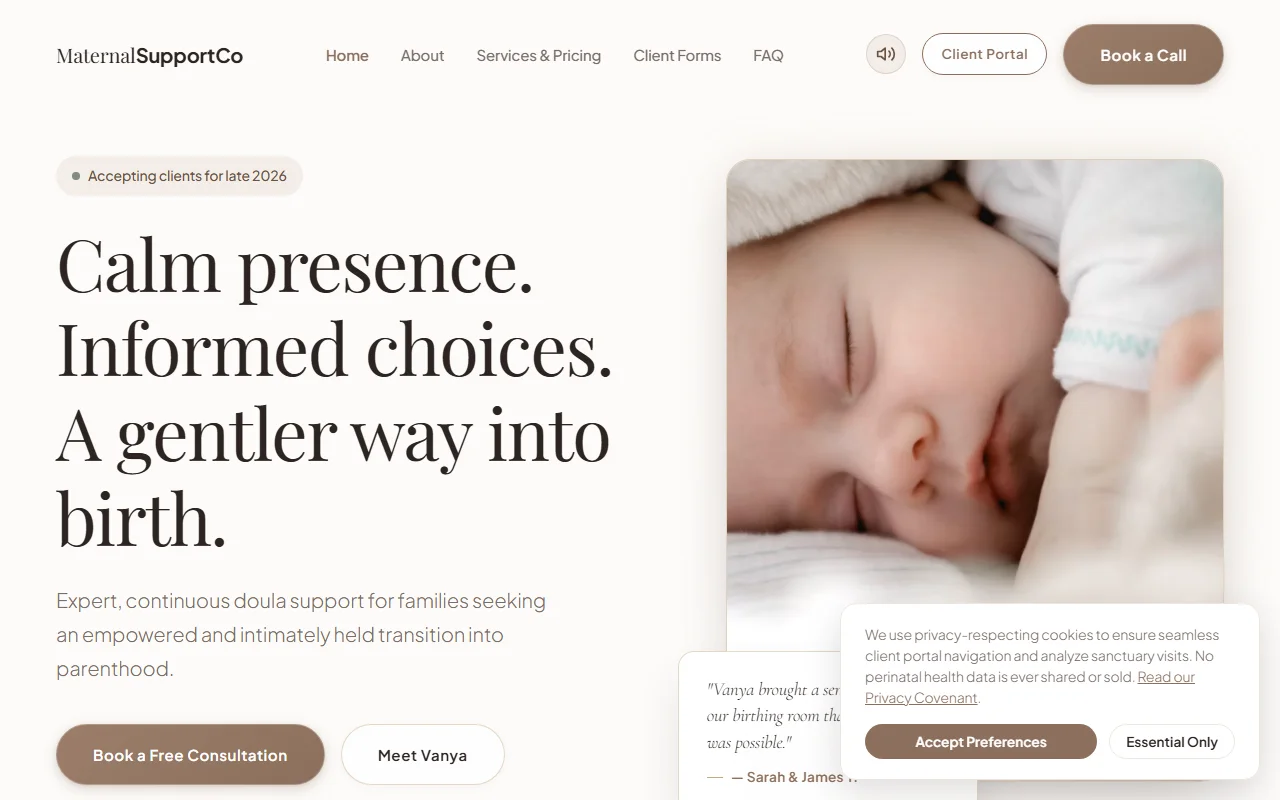 Desktop Website Demo for Doulas