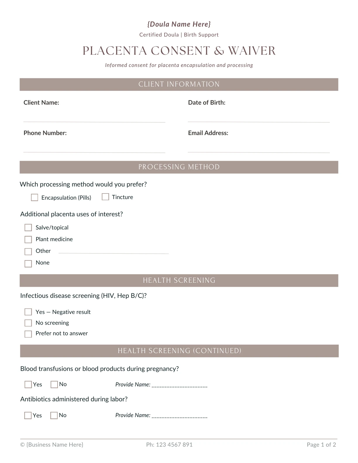Placenta Consent and Waiver Preview